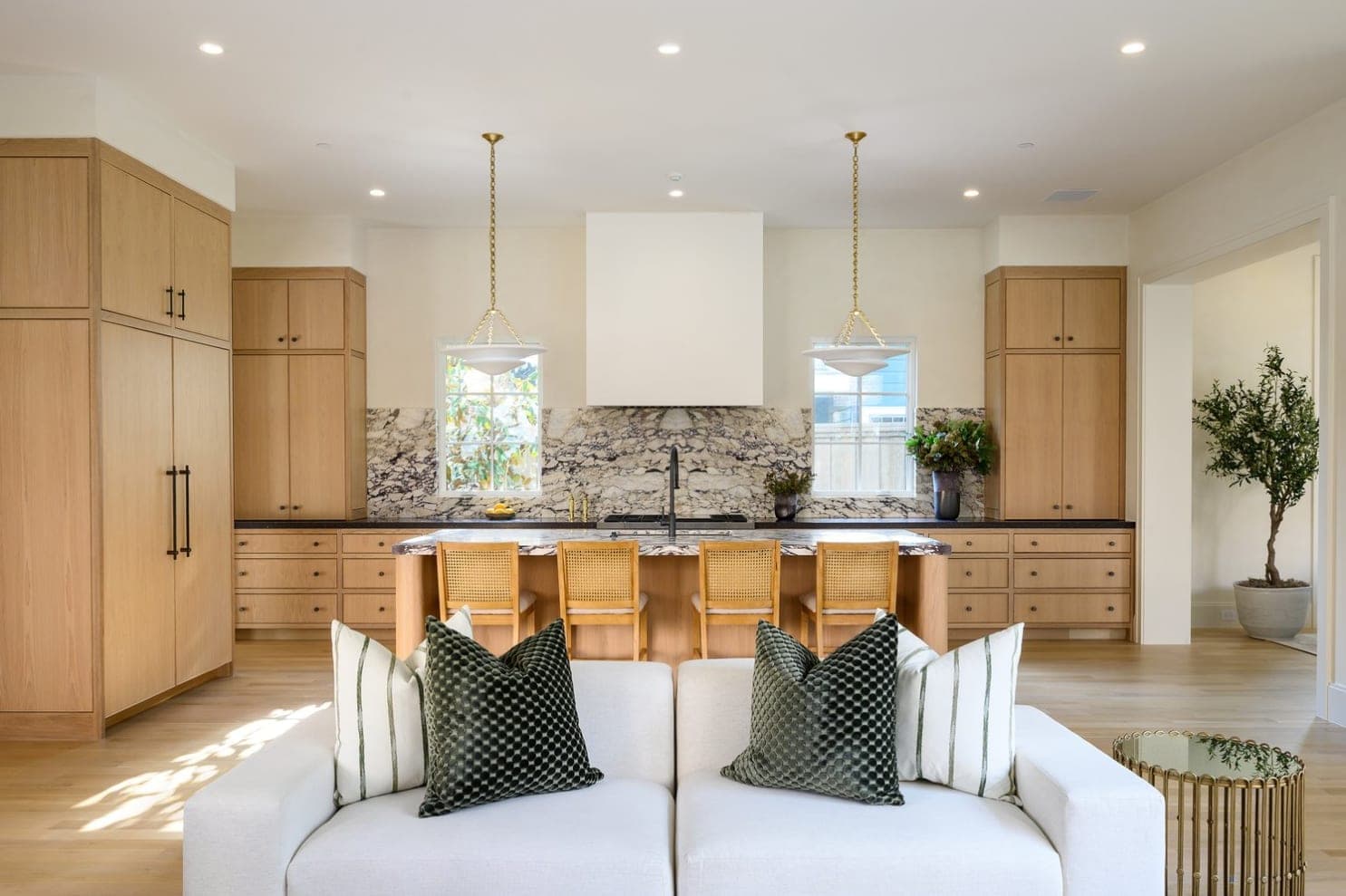 Kitchen and living space in natural stone